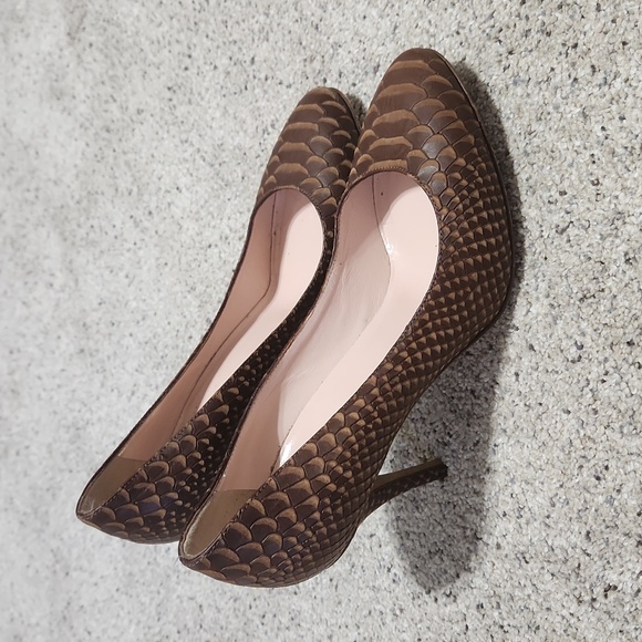 kate spade Shoes - kate spade Brown Textured Snake-Embossed Leather Pumps